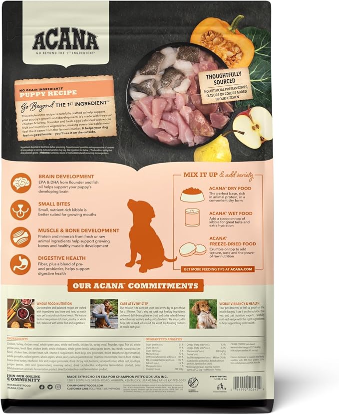 ACANA Grain Free Dry Dog Food, Puppy Recipe, 4.5lb