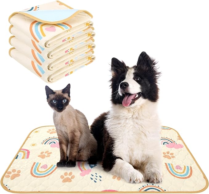 KOOLTAIL Washable Pee Pads for Dogs, 4 Packs 24*36in Reusable Super Absorbent Dog Whelping Training Pads, Crate Pads for Puppy Cages, Nonslip Waterproof Large Dog Mats for Floors Bed Playpen Car Sofa