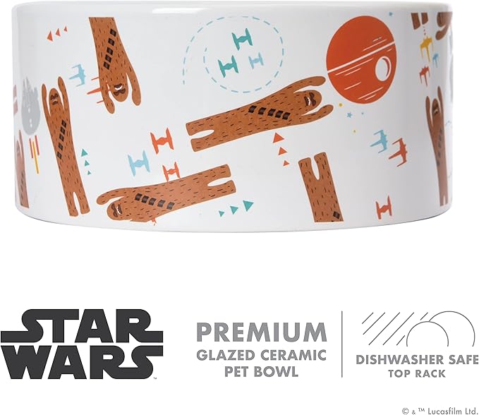 STAR WARS Chewbacca "Chew on This" Dog Food Bowl, 6 Inch | Dog Feeding Bowl Holds up to 3.5 Water, Dry Food, or Wet Food | Dishwasher Safe on Top Rack Dog Bowl,White,1 Count (Pack of 1),FF13172