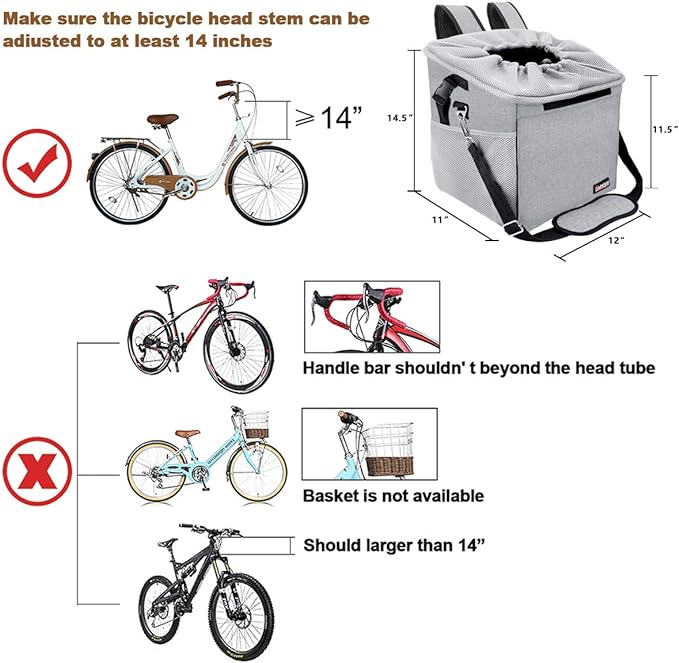 Pet Carrier Bicycle Basket Bag Pet Carrier/Booster Backpack for Dogs and Cats with Big Side Pockets,Comfy & Padded Shoulder Strap,Travel with Your Pet Safety(grey)