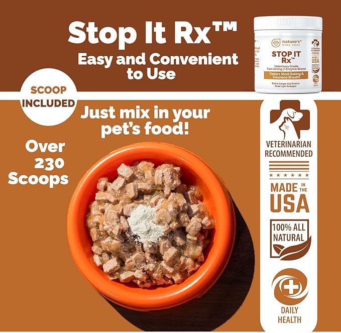 Nature's Pure Edge No Poop Eating for Dogs. Coprophagia Treatment. Digestive Enzyme with Breath Freshener. Stop Eating Poop for Dogs, Stool Eating Deterrent. Extra Large 230 scoops in each jar.