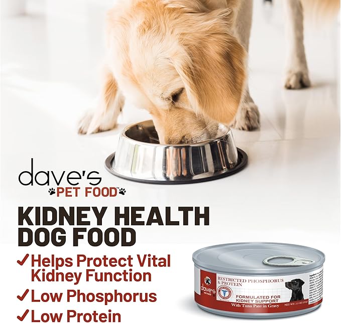 Dave's Pet Food Kidney Support for Dogs with Renal Support (Tuna Pate), Wet Renal Dog Food, Non-Prescription Low Phosphorus, Added Vitamins & Minerals, Vet Formulated (5.5 oz, Pack of 12)