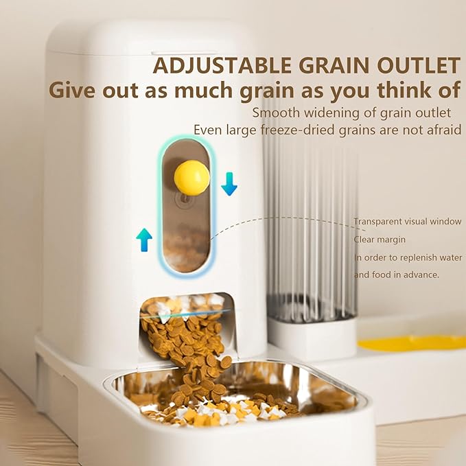 Dog Cat Feeder and Water Dispenser Set 2 in 1, Gravity Pet Feeder and Water Dispenser Set 2.6L with Stainless Steel Bowls, Travel Supply Feeder and Water Dispenser for Pets (White)