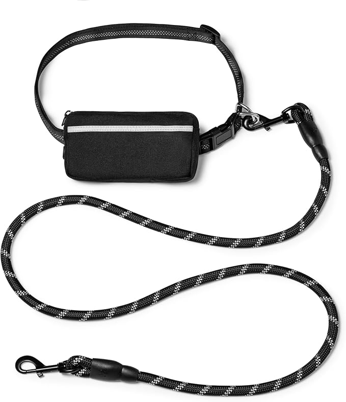 5ft Hands Free Dog Leash, Waist Dog Leash, Heavy Duty Belt Dog Leashes with Zipper Pouch, and Highly Reflective Threads for Walking, Jogging, and Running with Your Dog
