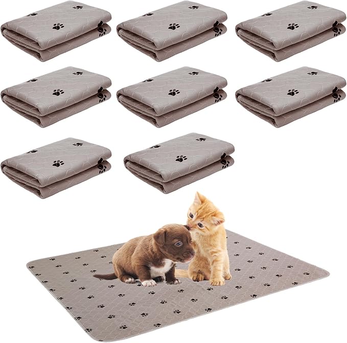 PUPTECK Washable Pee Pads for Dogs - 8 Packs Waterproof Reusable Puppy Potty Training Pads Whelping Mat 18" x 24â- Fast Absorption Non-Slip Pet Food Feeding Mat - Pad for Small Animals