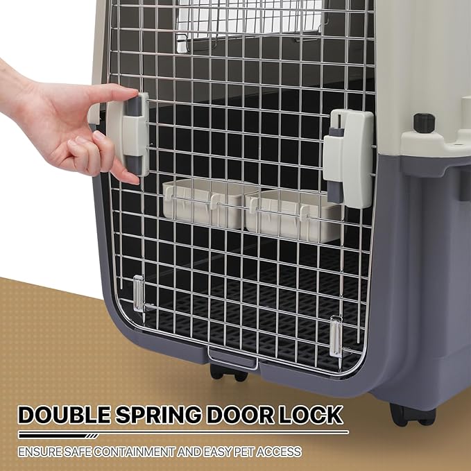 MoNiBloom 32-Inch Plastic Carrier on Wheels for Small/Medium Dogs and Cats, Multifunction Hard Cat Carrier Dog Kennel Ventilation and Security Lock Design for Pets up to 30 Pounds