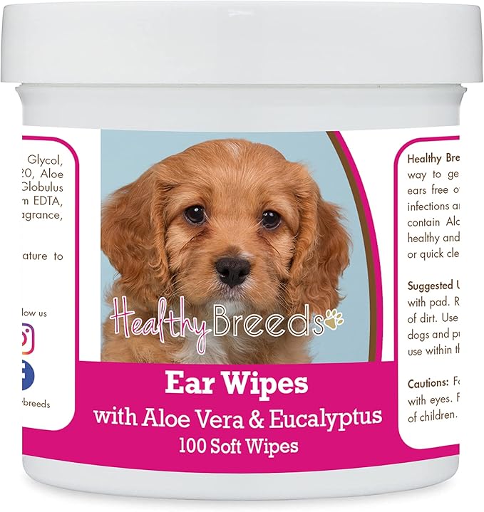 Healthy Breeds Cavapoo Ear Cleaning Wipes with Aloe & Eucalyptus for Dogs 100 Count