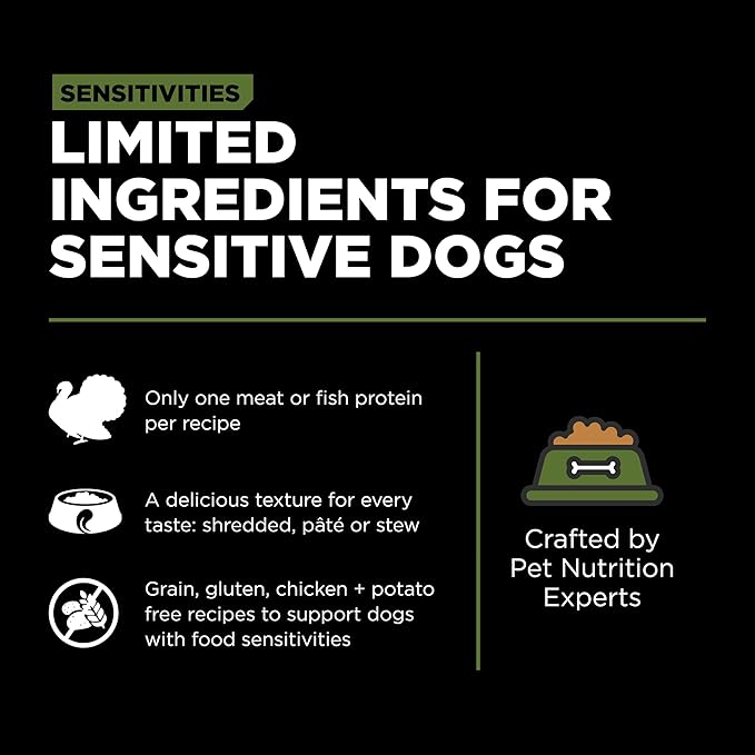 GO! SOLUTIONS Sensitivities Limited Ingredient Wet Dog Food - Grain Free Shredded Turkey Recipe - Complete & Balanced Nutrition for All Life Stages, 12.5 oz