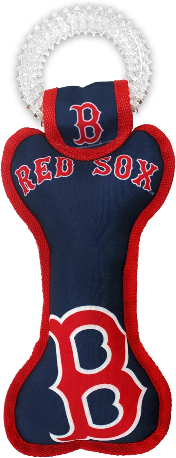 MLB Boston Red Sox Bone Shaped Dental Dog TUG Toy with Squeaker. Tough PET Toy for Healthy Fun, Teething, and Cleaning pet's Teeth and Gum.