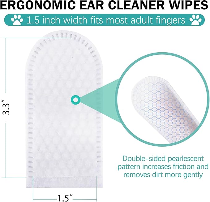 Pet Ear Wipes, Ear Cleaner Finger Wipes for Cats and Dogs, Soft & Easy Otic Cleaning Pads, Pet Supplies for Regular Soothing Odor Control Reduce Dirt Wax Earwax Buildup,50 Counts