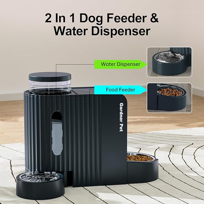 Automatic Gravity Pet Feeder, 1.8 Gallons*2 Dog Feeder and Water Dispenser Set, 2-in-1 Automatic Feeder and Stainless Steel Water Dispenser for Dogs, Cats, Rabbits, Puppies (Dark Blue)