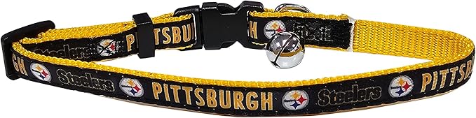 NFL CAT Collar Pittsburgh Steelers Satin Cat Collar Football Team Collar for Dogs & Cats. A Shiny & Colorful Cat Collar with Ringing Bell Pendant