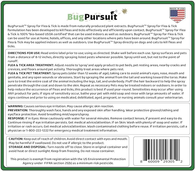 24oz Flea &Tick Spray, Flea and Tick Prevention for Dogs, Cats, Non-Toxic, Safe for Pets & Kids, Flea and Tick Spray for Home, Killer Flea, Tick, Lice, 100% USDA Biobased, Made in USA