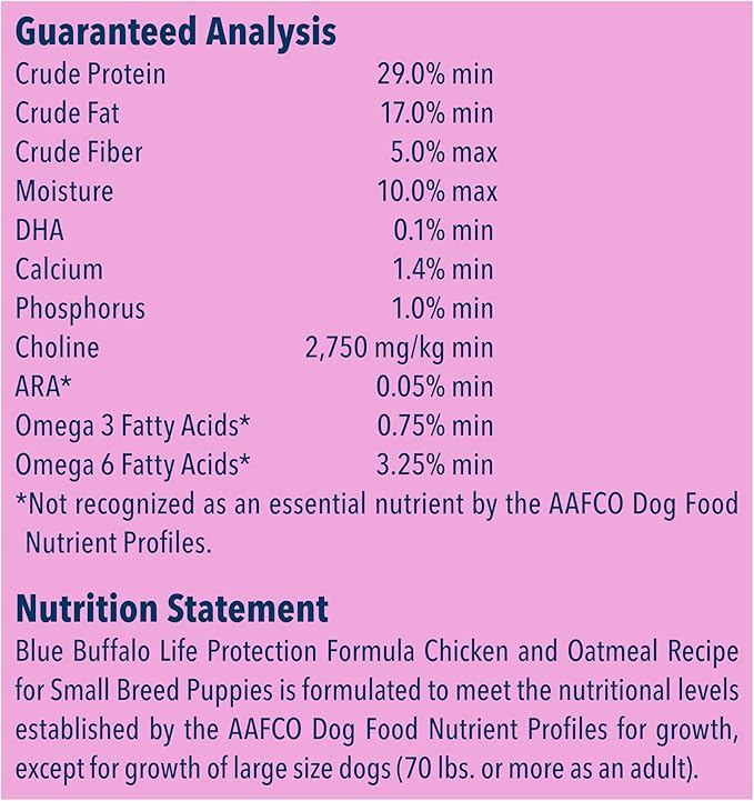 Blue Buffalo Life Protection Formula Natural Puppy Small Breed Dry Dog Food, Chicken and Oatmeal 15-lb