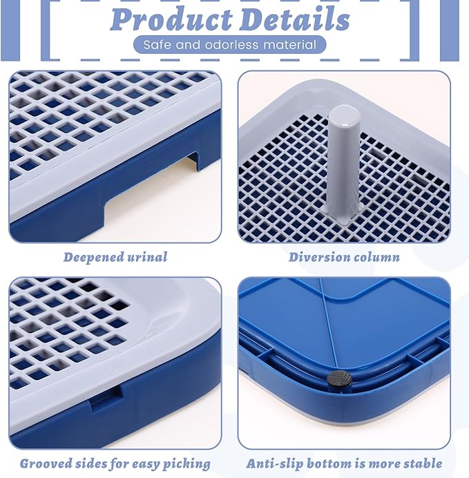 2 Pack Dog Potty Training Tray, Pee Pad Holder, Easy to Clean Puppy Pad Holder Tray with Diversion Column Nonslip Dog Pad Holders Heighten Dog Litter Box for Small Medium Pet (20"x14"x2")
