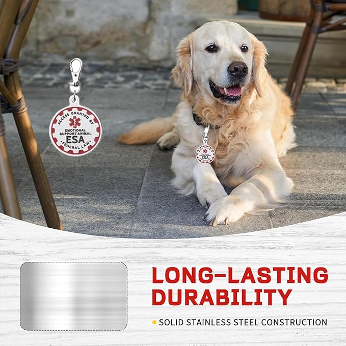 Service Dog Tag Service Dog ID Tag Engraved Stainless Steel Enameled Regular Emotional Support Dog Animal Tags for Large Dogs Cats Collars Vests Harnesses Essential Name Badge