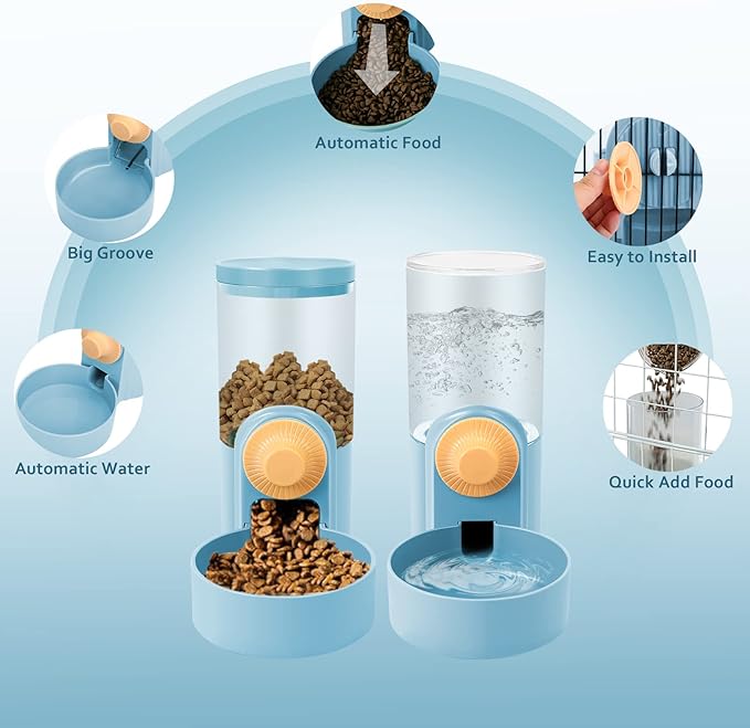 Anti-Spill Automatic Pet Food Water Dispenser, Blue, 1L, Plastic, for Ferret, Guinea Pig, Cat, Dog