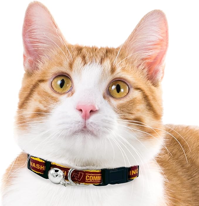 Pets First NFL CAT Collar Washington Commanders Satin Cat Collar Football Team Collar for Dogs & Cats. A Shiny & Colorful Cat Collar with Ringing Bell Pendant, Team Color (WAC-5034)