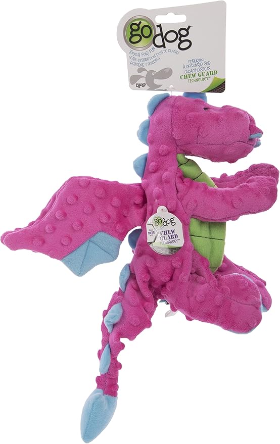 goDog Bubble Plush Dragons Squeaky Dog Toy, Chew Guard Technology - Pink, Large