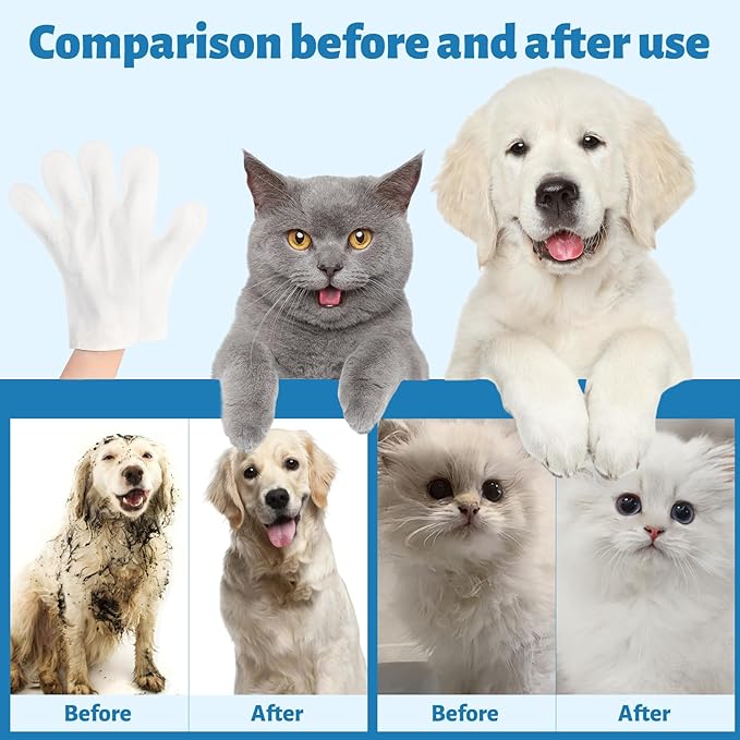Nexnova™ glove wet wipes for pets dogs and cats, 5 pcs, Cleaning Deodorizing Bathing Hypoallergenic Grooming Unscented