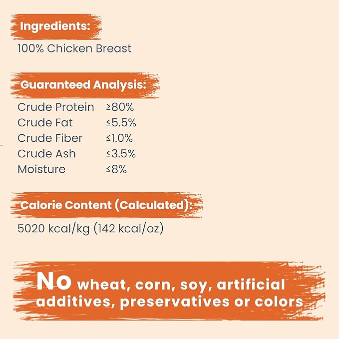Freeze Dried Chicken Breast Dog Treats 8 oz, Raw Single Ingredient, Natural Healthy High Value, Gluten Free, Grain Free, High Protein