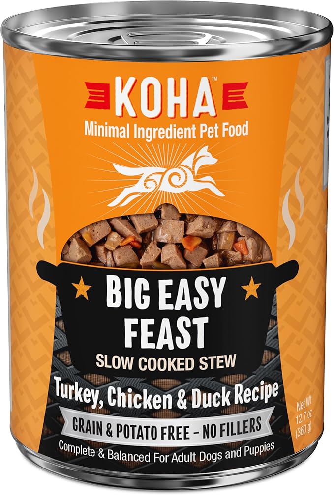 KOHA Big Easy Feast Stew for Dogs with Turkey, Chicken, and Duck, High Protein Wet Dog Food, 12.7oz Cans (Case of 12)
