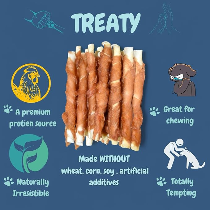 Dog Chews Twists Chicken Treats Wrapped Rawhide Natural Dog Treats 16oz for Large and Medium Breed Treaty Fun Dog Bones Treats