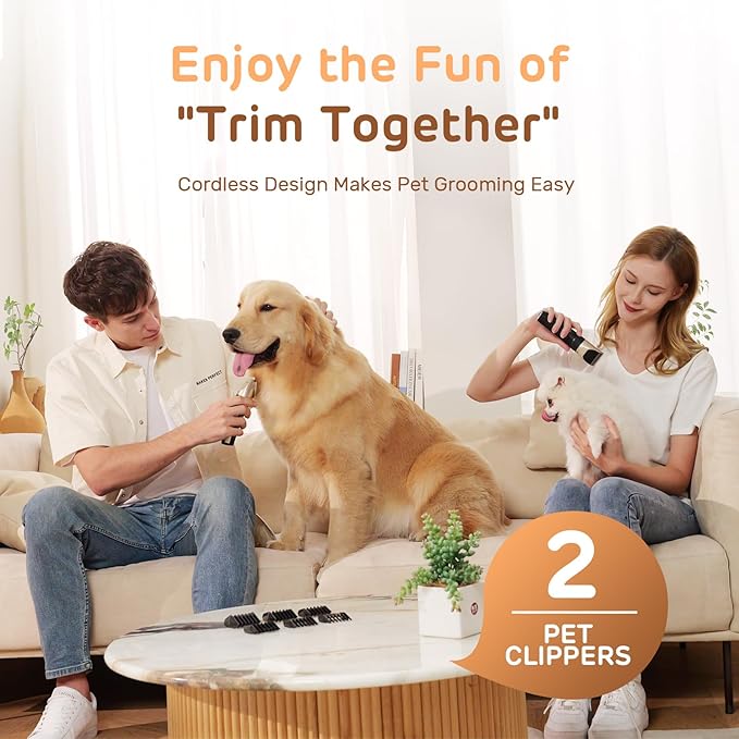 Dog Clippers for Grooming, 2 Pack Pet Hair Trimmers with 2 Speed Grooming Mode, Rechargeable, Cordless, Electric Quiet, Suitable for Dogs Cats (Gold)