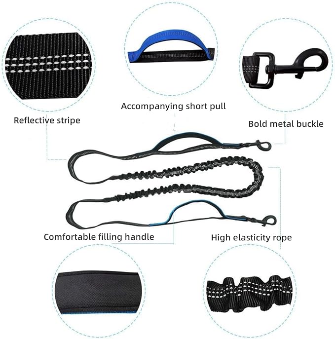 Hands Free Dog Leash with Pouch,Adjustable Waist Belt Fanny Pack Dual-Handle Reflective Bungee Leash for Medium to Large Dogs for Running Walking Training Jogging,Red