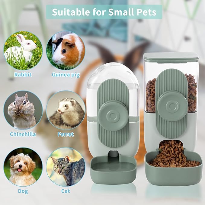 Hanging Automatic Food Water Dispenser,Gravity Rabbit Feeder Water Dispenser Set,Cage Cat Water Dispenser,Food Bowl for Bunny Guinea Pig Ferret Water Dispenser (Cage Grid Spacing Over 1.2'')