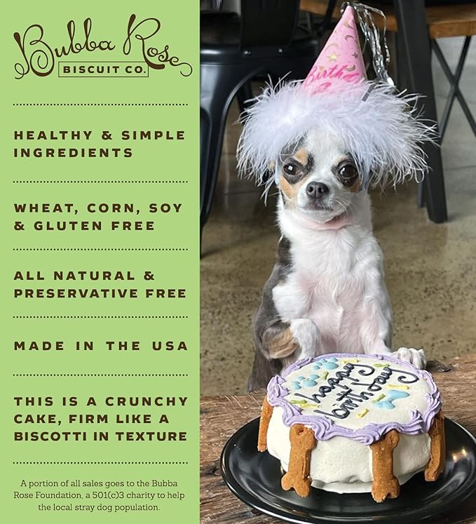Bubba Rose Biscuit Company: White Dog Birthday Cake - Crunchy Biscuit Texture - Natural Gourmet Dog Treat - Dog Cake - 4.25” 1 Count - Made in The USA