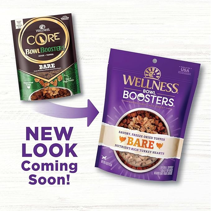 Bundle (4) Wellness CORE Bowl Boosters Freeze-Dried Dog Food Mixer or Topper (2) Bare Turkey (2) Bare Beef with AuroraPet Wipes