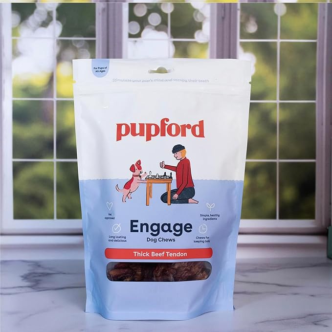 Pupford Beef Tendon Chews for Dogs | Cleans Teeth, Teaches Proper Chewing & Contains Glucosamine to Help Joints | Extra Thick, Long-Lasting, Natural Ingredients, Low Calorie (Thick, 5 Count)