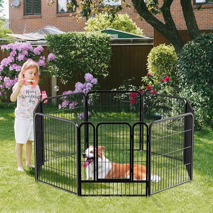 PawGiant Dog Fence Playpen 24”/32”/40” Indoor Outdoor for Small/Medium/Large Dogs, Metal Pet Puppy Cat Exercise Fencing Gate Crate Cage Outside RV, Camping, Yard, Garden