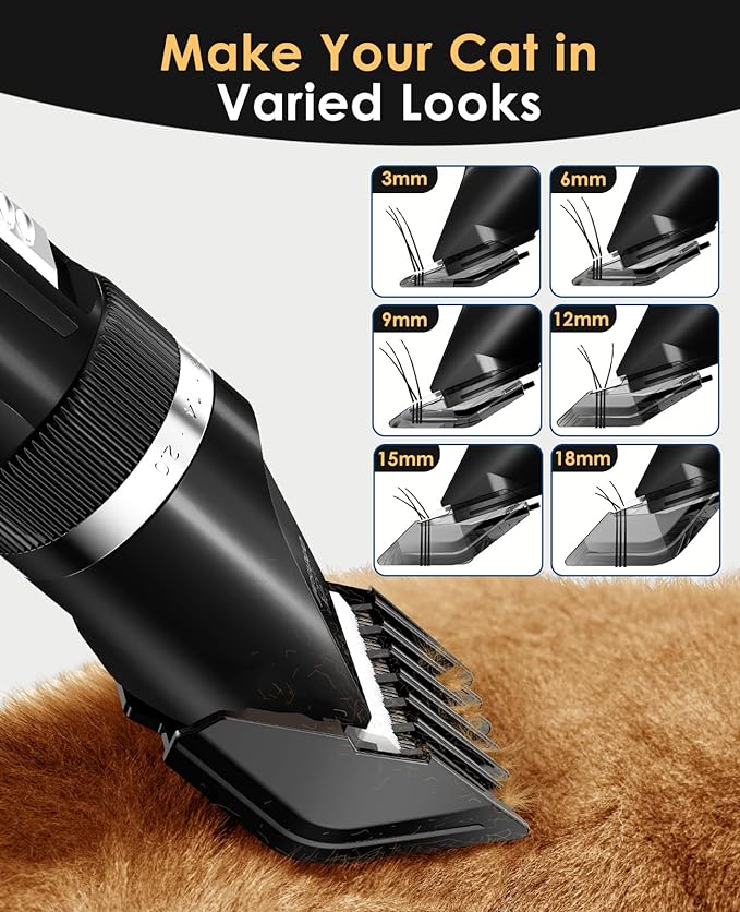 oneisall Cat Clippers for Matted Hair, Quiet Cat Shaver for Long Hair, Cordless Cat Hair Trimmer for Grooming, 2 Speed Pet Shaver Cat Grooming Kit for Cats Small Dogs Animals (Black)…