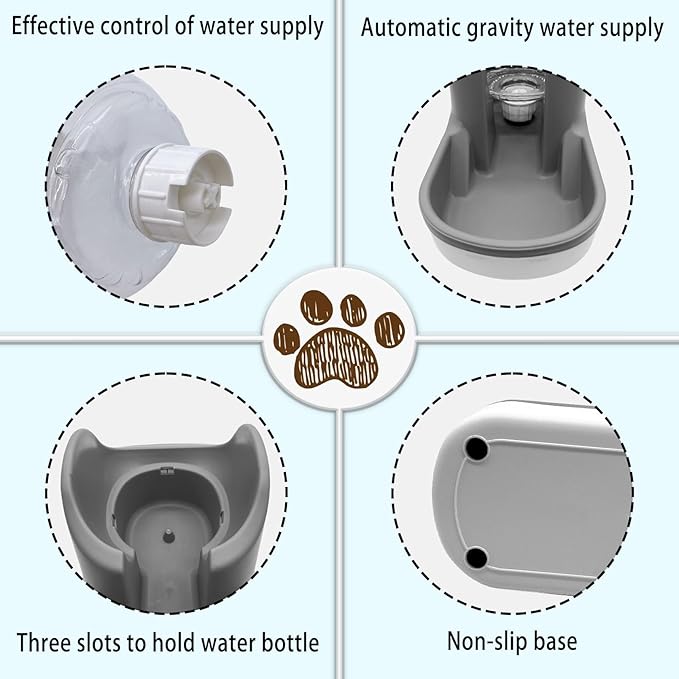 kathson Automatic Dog Water Dispenser 1 Gallon Gravity Cat Water Dispenser Dogs Water Station Bowl Large Capacity Feeder Waterer Pet Drinking Fountain Grey