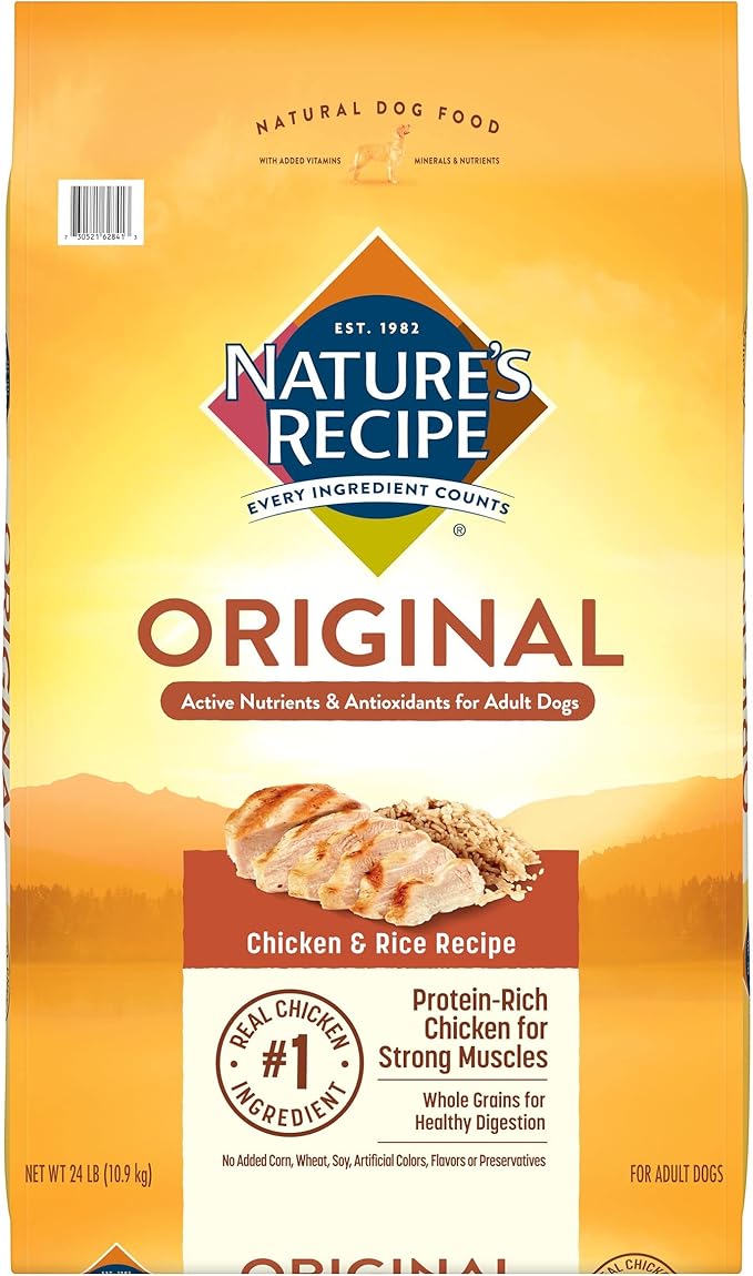Nature's Recipe Adult Chicken & Rice 24 Pounds Dry Dog Food + Chicken Recipes Variety Pack 2.75 Ounce (Pack of 24) Wet Dog Food Bundle