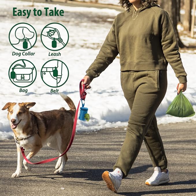 Dog Poop Bag Holder for Leash Doggie Waste Bag Dispenser Soft Fabric Puppy Potty Carrier Small Doggy Zipper Pouch with Carabiner Clip 1680D Nylon Oxford with 1 Roll of Pet Trash Bags, Sky Blue