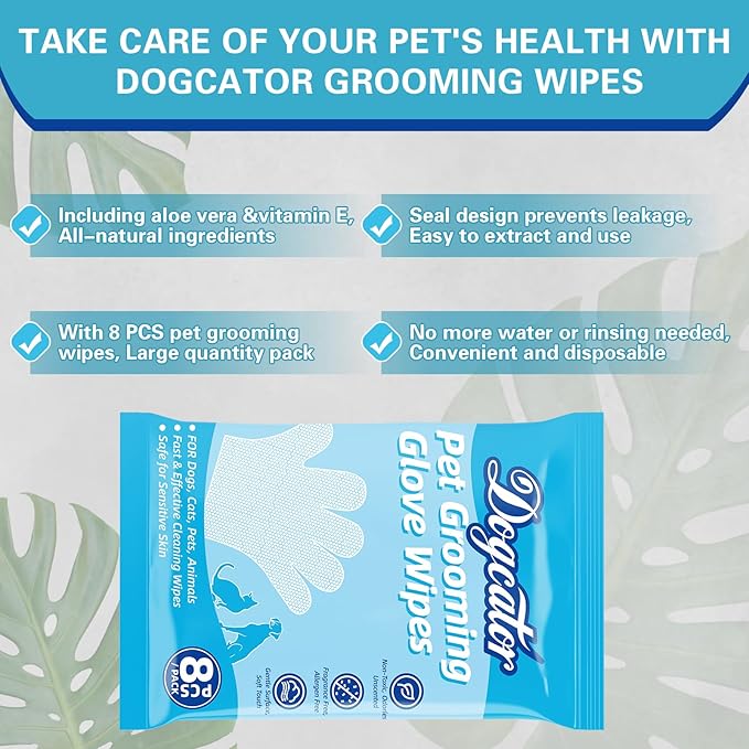 Dog Glove Wipes for Cleaning Paws Butt | Pet Grooming Deodorizing Dog Ear Glove Wipes | Fragrance Free Natural Puppy Glove Wipes | Soothes Itchy Dry Skin | 8 Count