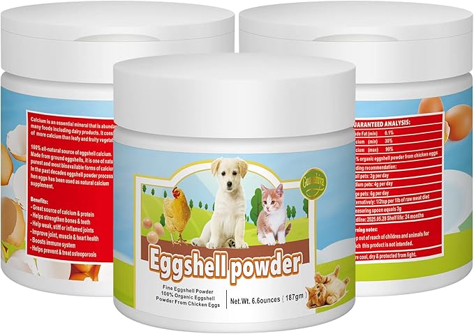 Eggshell Powder Calcium Supplement for Dogs and Cats(6.6 oz), Great for Osteoporosis & Labor Whelping, Safe Alternative to Bone Meal Powder, Improves Bones, Nourishes Joints, Supports Healthy Teeth