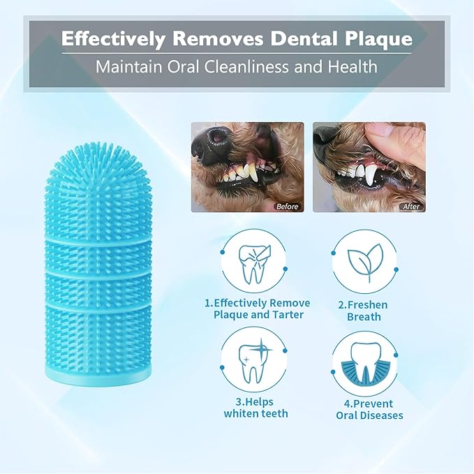Dog Toothbrush,Dog Finger Toothbrush for Dog Teeth Cleaning,Dog/Puppy Tooth Brushing Kit,Cat Toothbrush with Full Surround Bristles,Finger Toothbrush for Dogs/Cats