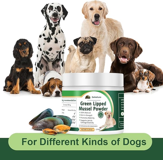 Green Lipped Mussels for Dogs & Cats, Dog Joint Supplement Powder Supports Joints, Tendons, Ligaments, Muscles, Green Lippled Mussels Powder for Pets Promote Normal Mobility & Flexibility (5.29 oz)