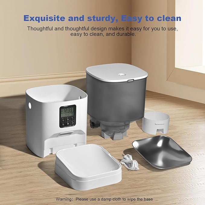 Automatic Cat Feeder, Cat Food Dispenser with 10s Voice Recorder, Pet Feeder up to 8 Meals per Day, Timed Cat Feeder with Dry Food Sealed Ring(White, 6L)
