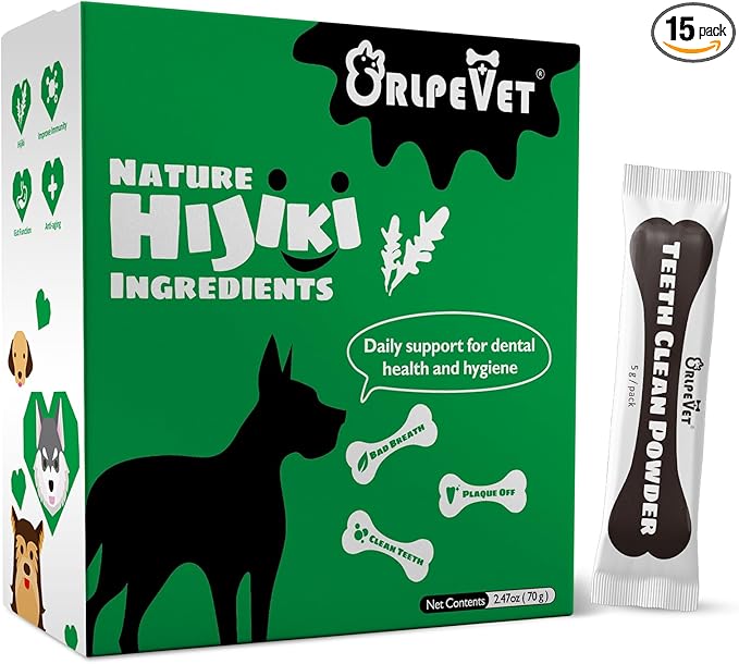 Teeth Clean Powder for Dogs, Dog Breath Freshener, Tartar,Plaque Remover, Dental Care Powder for Small,Medium,Large Dogs, Organic pet supplies-75g