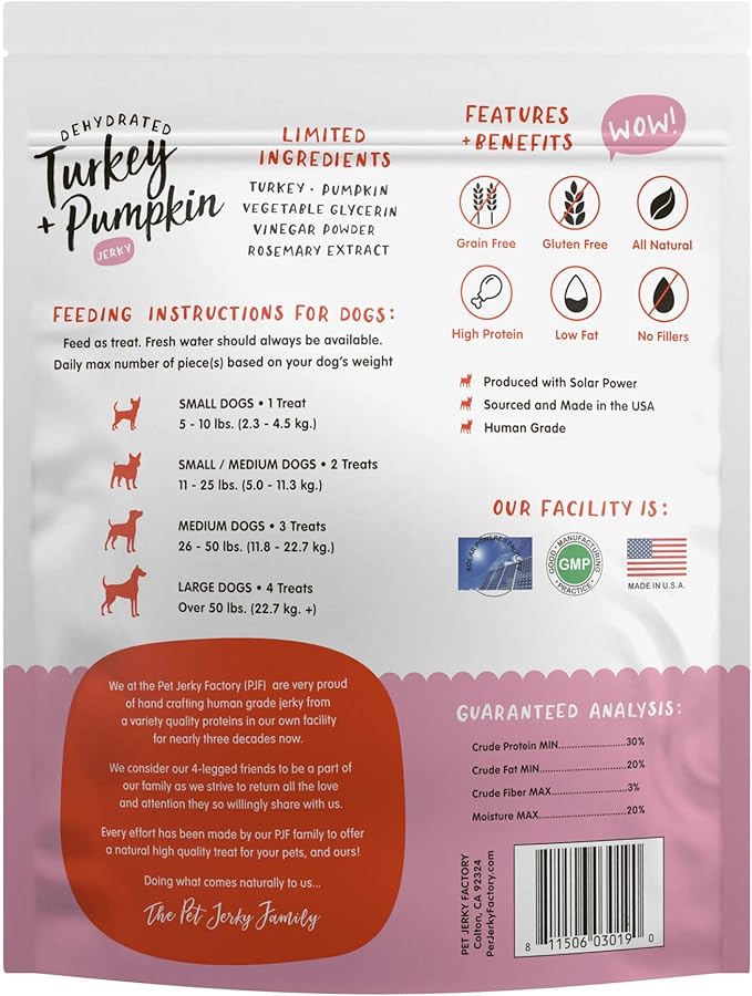 Premium Dog Treats | 100% Human Grade | USA Made | Grain Free | Turkey and Pumpkin, 12 oz.