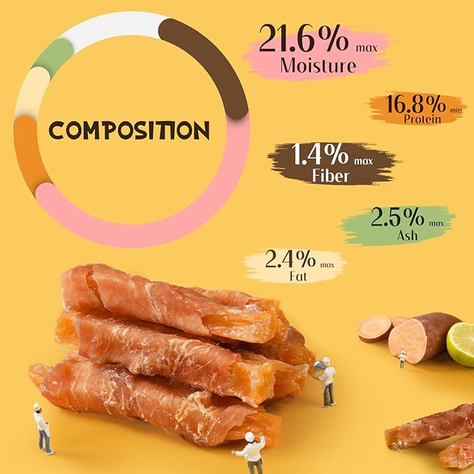 ASMPET Sweet Potato Dog Treats Chicken Wrapped Fries, Dog Chews Twists Skinless Sweet Potato Strips & Chicken Bites Training Snacks Grain Free Dog Treat for Small Medium Large Dogs 10.6oz