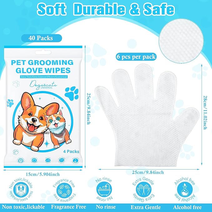 200 Pcs Pet Bathing Wipes for Dogs and Cats Cleaning Deodorizing Grooming Wipes Disposable Rinse Free Nourish Fur Glove Wipes for Puppy Dogs Kitten Daily Care and Traveling