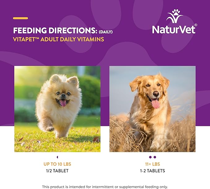 NaturVet VitaPet Adult Daily Vitamins for Dogs With Breath Aid – Includes Full Spectrum of Vitamins, Minerals, Omega-6 Fatty Acids, Parsley – Designed for Dogs Over 1 Year – 60 Ct.