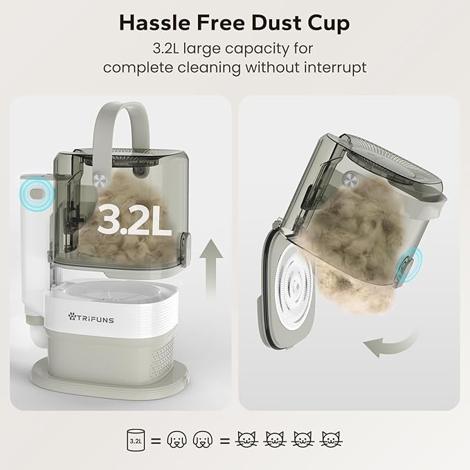 Dog Grooming Vacuum for Shedding - Dog Grooming Kit with 6 Proven Tools for Deshedding Dematting Trimming and Cleaning Vacuum Suction 99% Pet Hair, 3.2L Dust Box, 3 Modes with Low Noise