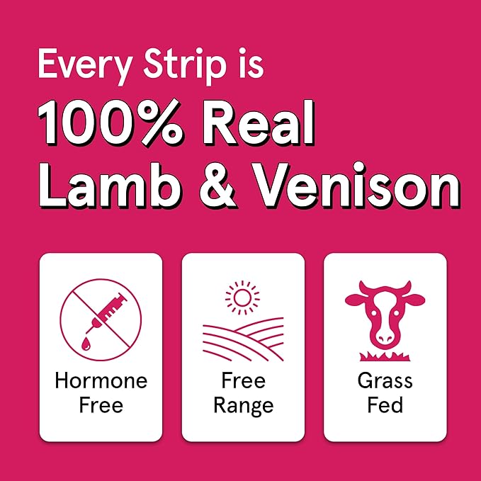 Real Meat Lamb & Venison Jerky Dog Treats - 8 Air-Dried Strips of Jerky Treats for Dogs - Grain-Free Jerky Treats Dog Snacks with 95% Human-Grade Free-Range Lamb & Venison - All-Natural Dog Jerky